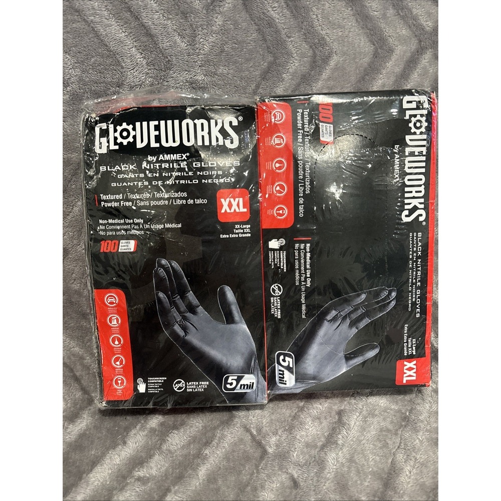 GLOVEWORKS 5mil‎ Black Nitrile Gloves for Automotive Detailing/Mechanic XXL, 200